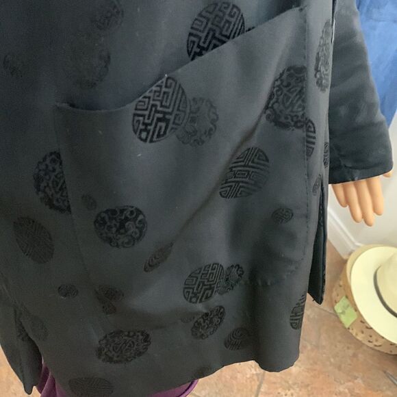 Peony Brand 100% Silk Black Medium Woman’s Asian Oriental Jacket Snap Closure - Picture 5 of 12